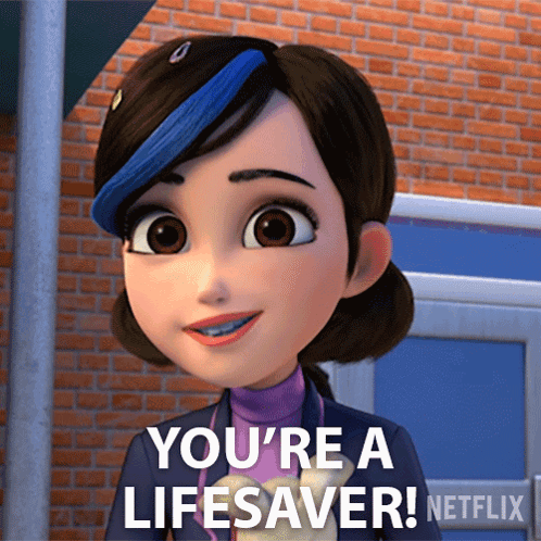 Cartoon Girl Saying You're a Lifesaver