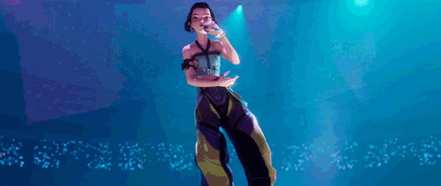 Cartoon Girl Singing Into Microphone on Stage
