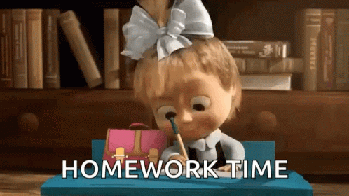 Cartoon Girl Sitting at Desk Homework Time