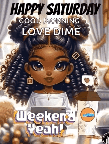 Cartoon Girl Sitting at Table With Coffee