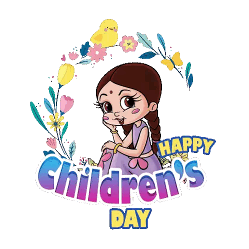 Cartoon Girl Sitting in Flower Circle Happy Children's Day