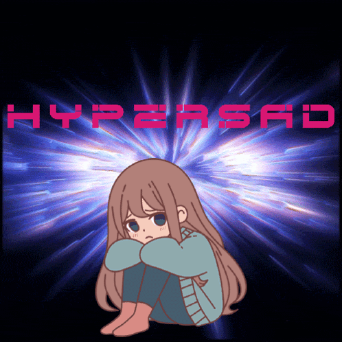 Cartoon Girl Sitting in Front of Hypersad Logo