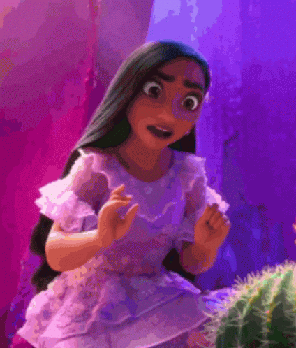 Cartoon Girl Sitting Next To Cactus In Pink Dress GIF