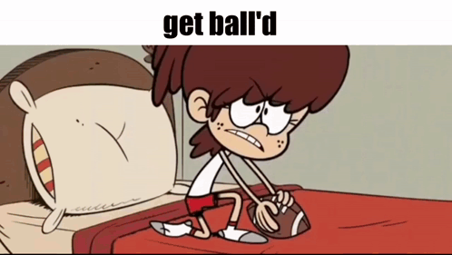 Cartoon Girl Sitting on Bed Holding Football Get Ball
