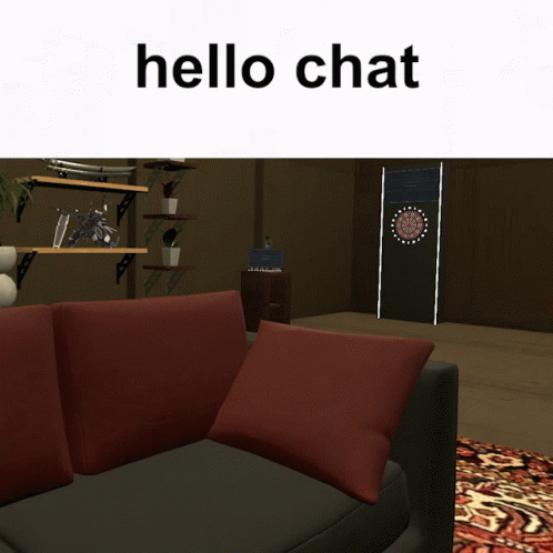Cartoon Girl Sitting On Couch With Hello Chat GIF