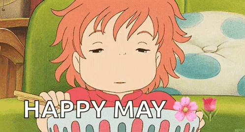 Cartoon Girl Sitting With Food and Flower