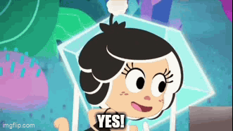 Cartoon Girl Sitting with Umbrella Says Yes