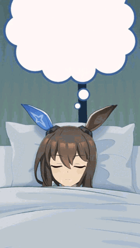 Cartoon Girl Sleeping in Bed With Thought Bubble