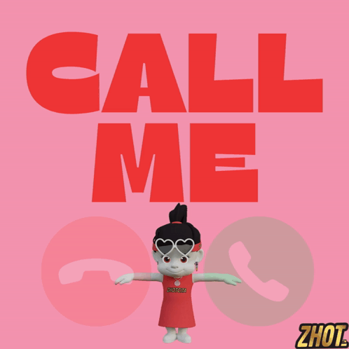 Cartoon Girl Standing Before Call Me Sign GIF