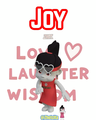 Cartoon Girl Standing Before Joy Sign