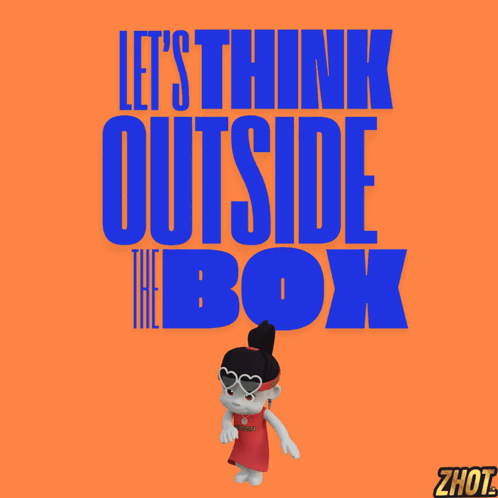 Cartoon Girl Standing Before Think Outside Box Sign