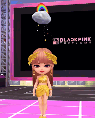 Cartoon Girl Standing in Front of Blackpink Game