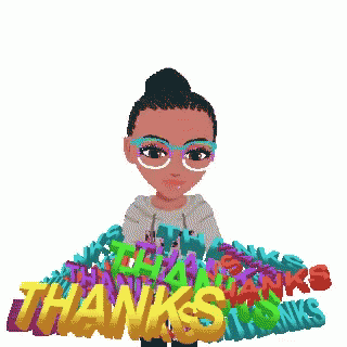 Cartoon Girl Standing in Front of Thank You Letters