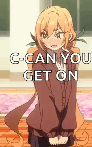 Cartoon Girl Standing in Room With Can You Get On