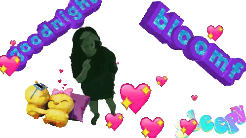 Cartoon Girl Surrounded by Hearts Goodnight Bloom