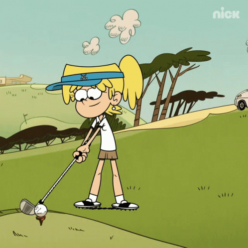 Cartoon Girl Swinging Golf Club With Nick Logo GIF