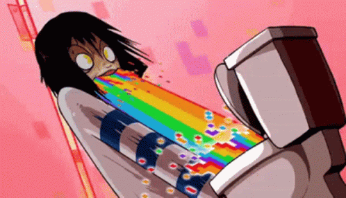 Cartoon Girl Vomiting Rainbow Into Toilet