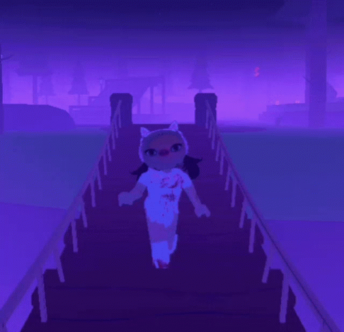 Cartoon Girl Walking Down Forest Stairs GIF