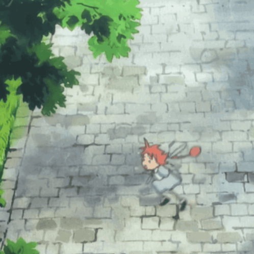 Cartoon Girl Walking on Sidewalk