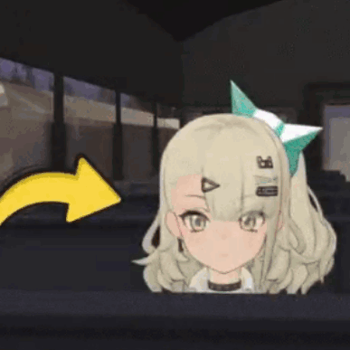 Cartoon Girl Waving With Yellow Arrow Pointing Right GIF