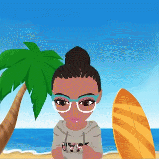 Cartoon Girl Wearing Glasses Sitting on Beach