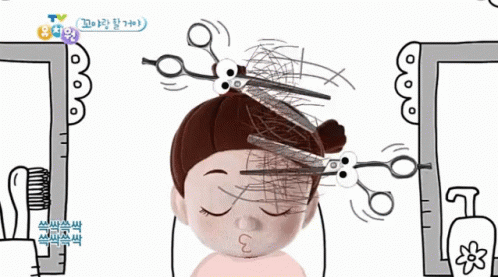Cartoon Girl With Big Hair And Scissors GIF