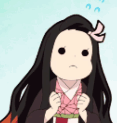 Cartoon Girl With Black Hair and Pink Bow Making Funny Face