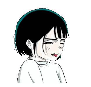Cartoon Girl with Black Hair and Purple Eyes