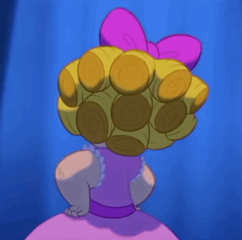 Cartoon Girl With Blonde Hair and Blue Eyes in Pink Dress