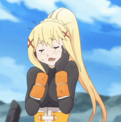 Cartoon Girl With Blonde Hair and Orange Gloves Covering Face