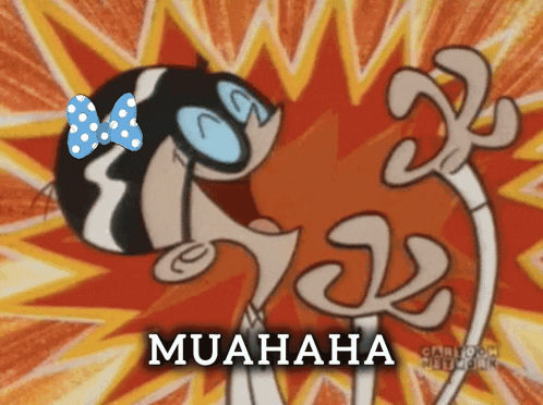 Cartoon Girl With Blue Bow And Muahaha GIF