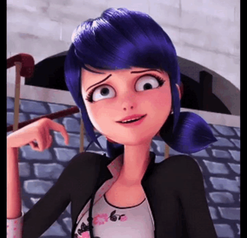 Cartoon Girl with Blue Hair and Black Jacket Funny Face