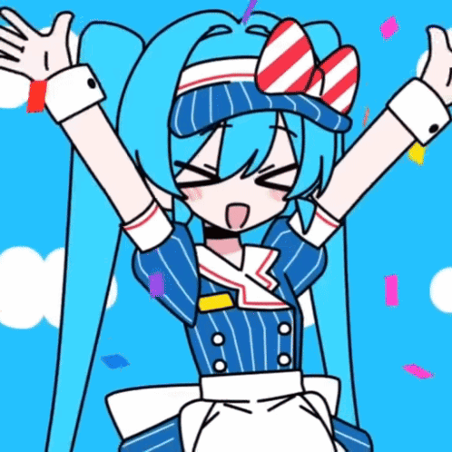 Cartoon Girl With Blue Hair And Bow GIF