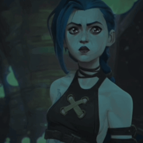 Cartoon Girl with Blue Hair and Cross Top