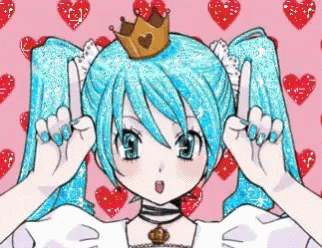 Cartoon Girl With Blue Hair and Crown Making Peace Sign