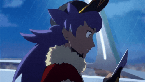 Cartoon Girl With Blue Hair And Hoop Earrings Before Crowd GIF