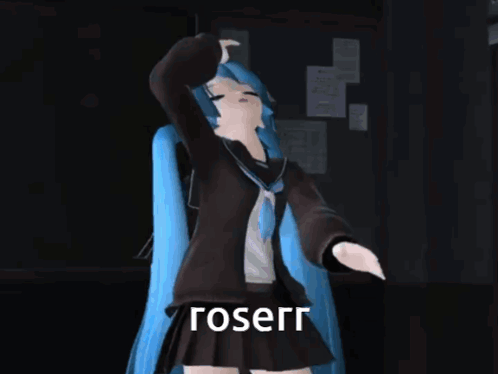 Cartoon Girl with Blue Hair and Roserr