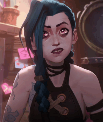 Cartoon Girl With Blue Hair And Tattoo GIF