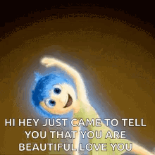Cartoon Girl with Blue Hair Dancing Smiling