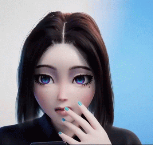 Cartoon Girl With Blue Nails Holding Cell Phone