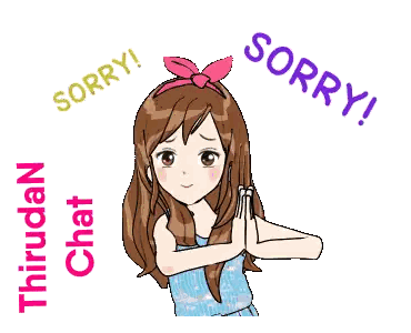 Cartoon Girl with Bow Says Sorry