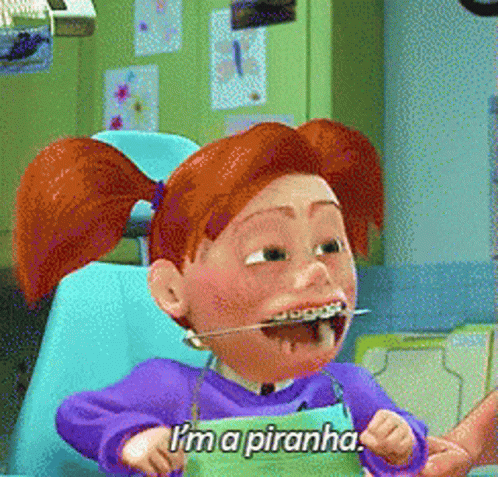 Cartoon Girl With Braces Saying Im a Piranha