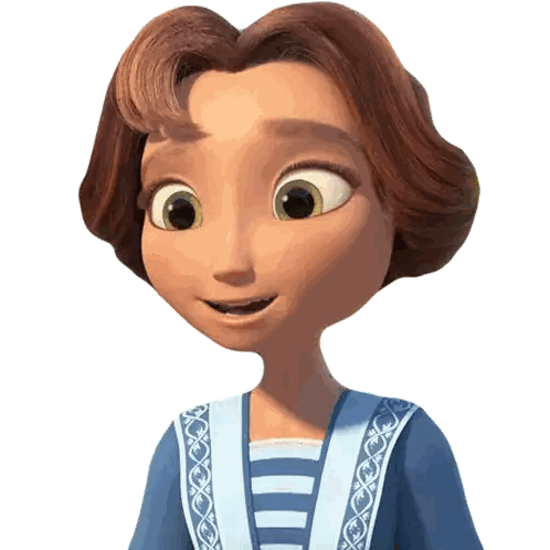 Cartoon Girl with Brown Hair and Blue Dress