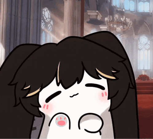 Cartoon Girl With Cat Paw on Cheek
