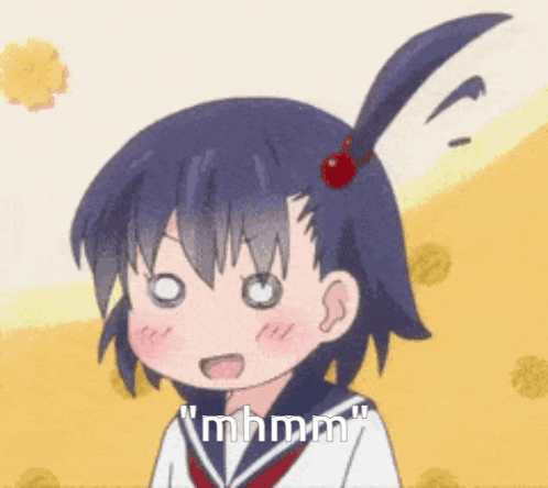 Cartoon Girl with Cherry Says Mhmm