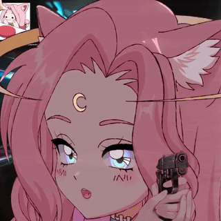 Cartoon Girl With Crescent Moon on Forehead Holding Gun