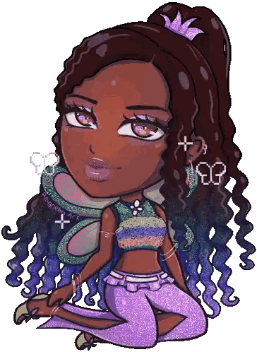 Cartoon Girl with Curly Hair and Flower