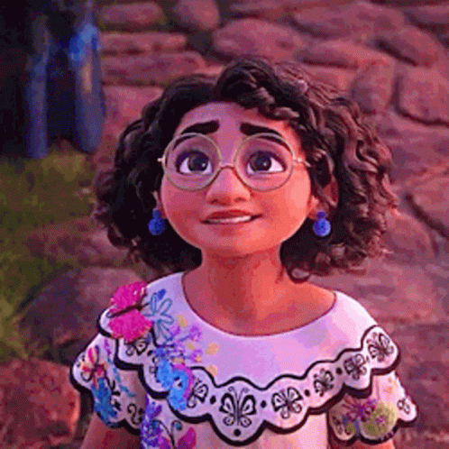 Cartoon Girl With Curly Hair And Glasses On Rocky Path GIF