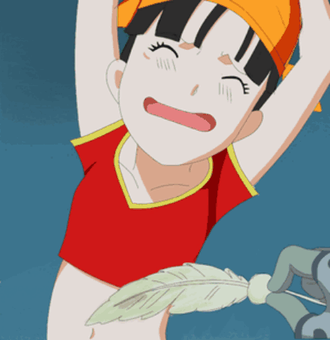 Cartoon Girl With Feather On Arm GIF