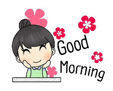 Cartoon Girl with Flowers and Good Morning